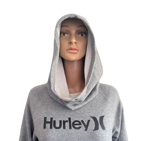 Hurley Hoodie Womens Small Gray Logo Pullover Sweatshirt Funnel Neck Long Sleeve - Picture 7 of 13